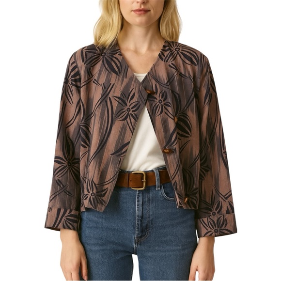 Vintage 90’s Doncaster Mandarin-Style Ikat Toggle Blazer Size 6 - Picture 1 of 9